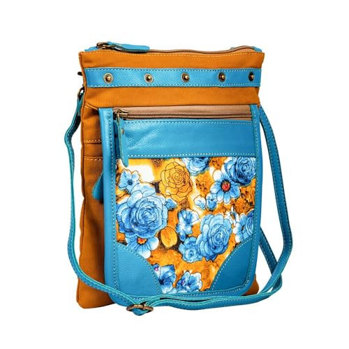 Myra Bag Crossbody Bag for Women - Western Upcycled Canvas & Leather Shoulder Handbag Denim