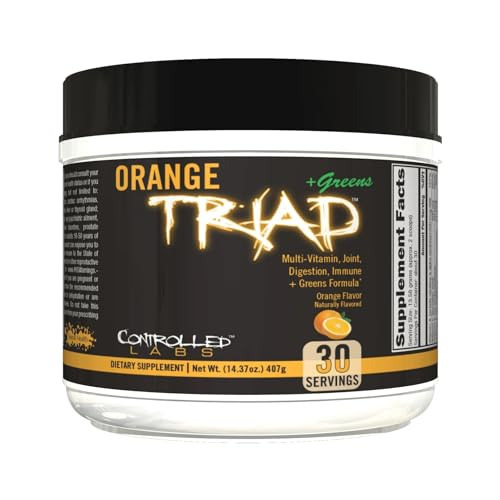 CONTROLLED LABS Orange Triad Plus Greens for Men and Women, 30 Servings Iron Free Sports Supplement for Overall Health, Multivitamin, Digestion, Immu