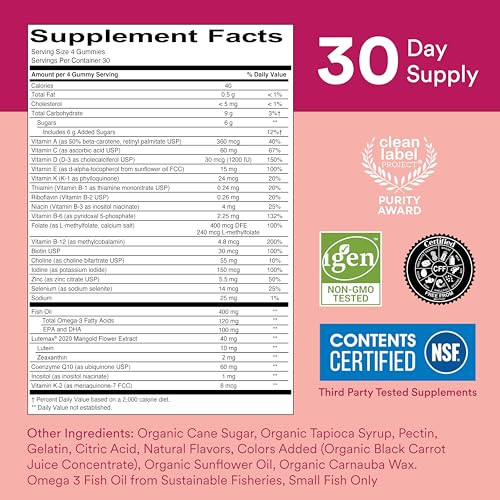 SmartyPants Multivitamin Gummy for Women 50 and Over: Omega 3 Fish Oil (EPA/DHA), Methylfolate, CoQ10, Vitamin D3, C, Vitamin B12, B6, A, K & Zinc, B