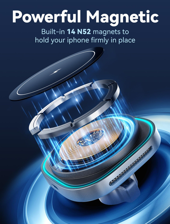 TOPGO Cup Phone Holder Wireless Charger, Magnetic Phone Holder Car Wireless Charger, Fast Charging for iPhone 17/17 Air/17 Pro/17 Pro Max, Galaxy - B