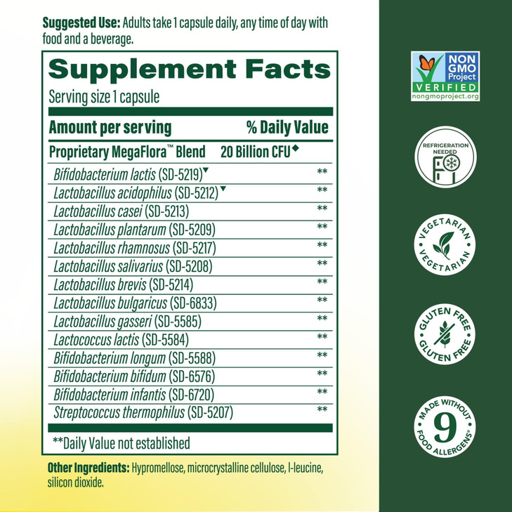 MegaFood MegaFlora Probiotic - Probiotics for Women Digestive Health - Immune Support Supplement - 20 Billion CFU - 14 Strains - Non-GMO - Vegetarian