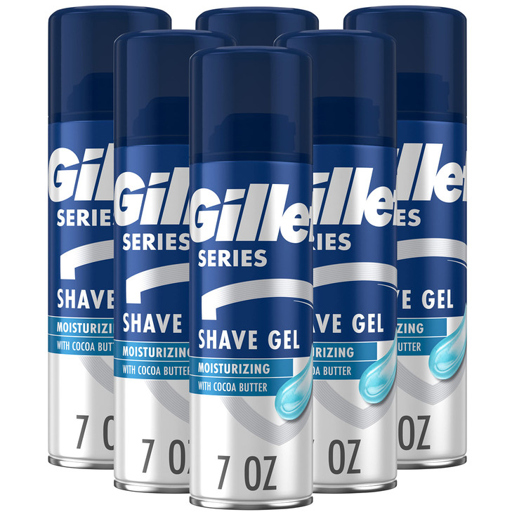 Gillette Series 3X Moisturizing Shave Gel, 6 Count, 7oz Each, Lubrication to Protect Against Irritation, Blue-White, 7 Ounce (Pack of 6)