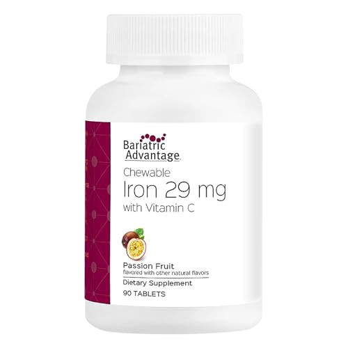 Bariatric Advantage Chewable Iron 29 mg - for Bariatric Surgery Patients - Iron with Vitamin C - No Iron Taste - Ferrous Fumarate & Carbonyl Iron Sup