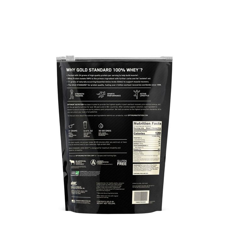 Optimum Nutrition Gold Standard 100% Whey Protein Powder, Vanilla Ice Cream, 1 Pound (Packaging May Vary)