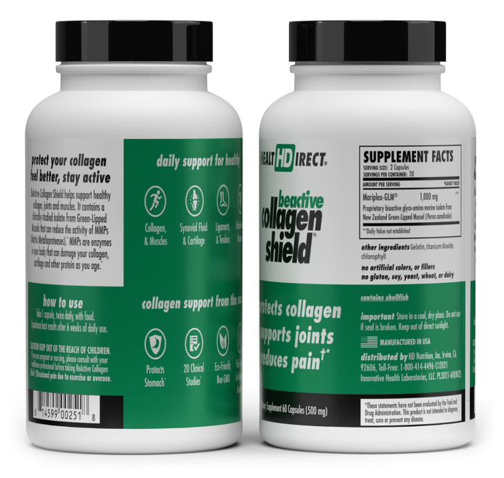 HEALTH DIRECT - BeActive Collagen Shield - 60 Capsules - Advanced Green-Lipped Mussel Supplement for Collagen Protection - Supports Collagen in Skin,