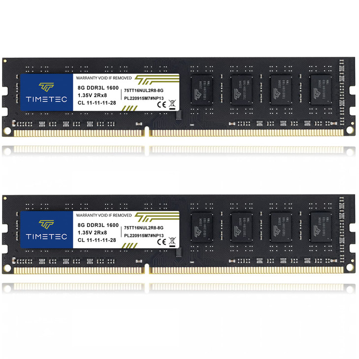 Timetec 16GB KIT(2x8GB) DDR3L / DDR3 1600MHz (DDR3L-1600) PC3L-12800 / PC3-12800 Non-ECC Unbuffered 1.35V/1.5V CL11 2Rx8 Dual Rank 240 Pin UDIMM Desk