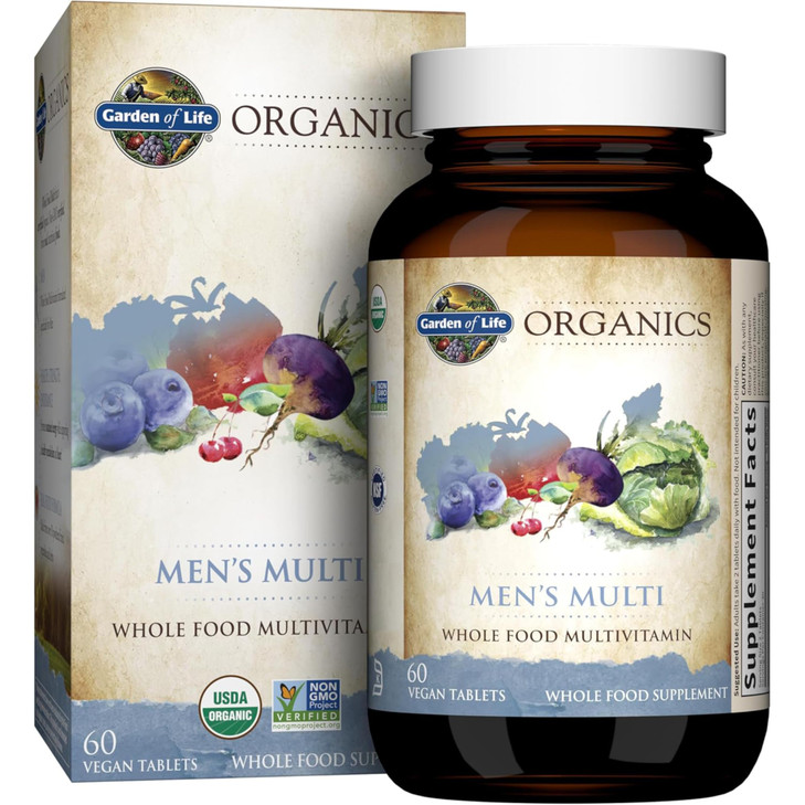 Garden of Life Organics Whole Food Multivitamin for Men, 60 Tablets, Vegan Mens Vitamins and Minerals for Health and Well-Being, Certified Organic Ve