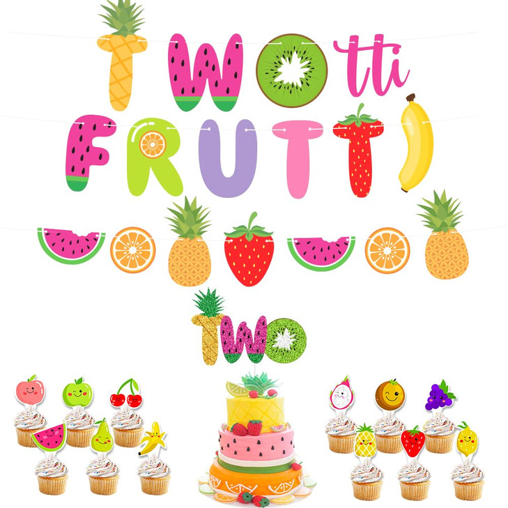 UTOPP Twotti Frutti Birthday Decorations Set, Watermelon Banner, 2nd Cake Topper, Summer Fruit Balloons for Luau Themed Party, Second Birthday Party