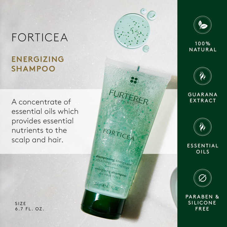 Rene Furterer Forticea Strengthening Revitalizing Shampoo - Energize Scalp with Rosemary Essential Oil, and Niacinamide - Sulfate, Paraben, Silicone-