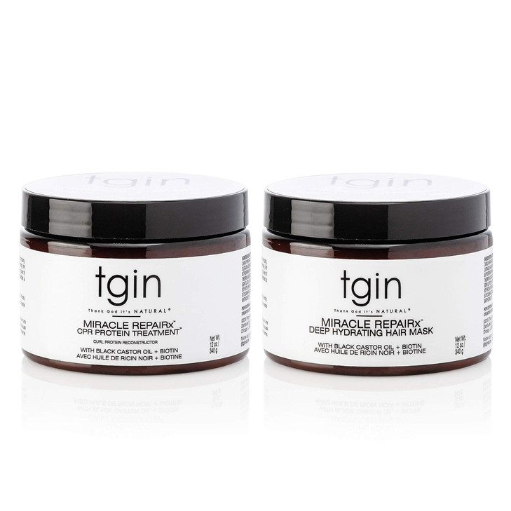 tgin Miracle RepaiRx Strengthening CPR Protein Treatment & Deep Hydrating Hair Mask, for Curly, Coily and Wavy Hair, Repairs, Protects, and Restores
