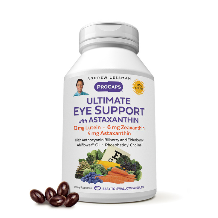 ANDREW LESSMAN Ultimate Eye Support with Astaxanthin 60 Softgels - 12mg Lutein, 6mg Zeaxanthin, 4mg Astaxanthin, Bilberry. Key Nutrients to Support E