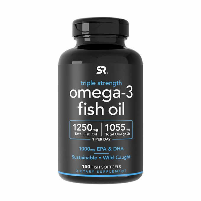 Sports Research Triple Strength Omega 3 Fish Oil - Burpless Fish Oil Supplement w/EPA & DHA Fatty Acids from Wild Caught Fish - Heart, Brain & Immune
