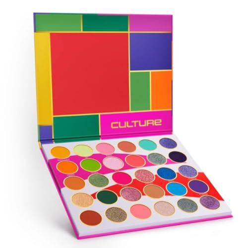 Juvia's Place Palette Culture - Yellow, Greens, Pink, Purple, Orange, Chromatic & Glitter Shades, 30 Pigmented Makeup Palette for Eye Color & Shine,