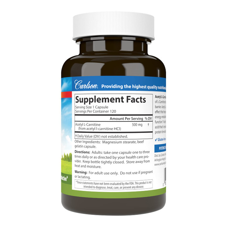 Carlson - Acetyl L-Carnitine, 500 mg, Cognitive Health, Brain Function & Energy Production, 120 Capsules