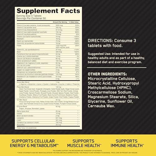 Optimum Nutrition Opti-Men, Vitamin C, Zinc and Vitamin D, E, B12 for Immune Support Mens Daily Multivitamin Supplement, 150 Count (Packaging May Var