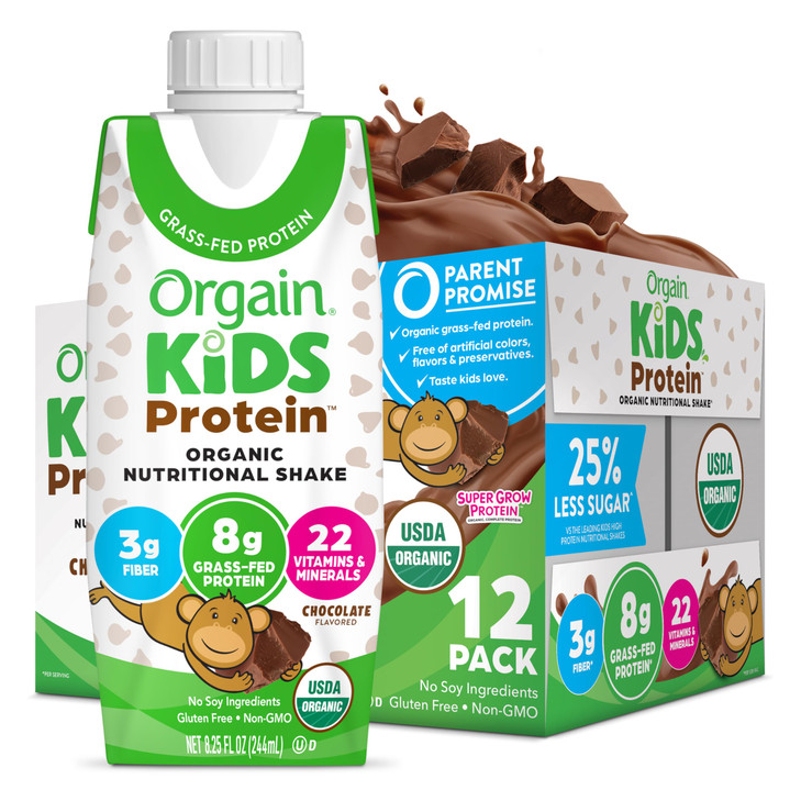 Orgain Organic Kids Nutritional Protein Shake, Chocolate, Healthy Kids Snacks, 8g Dairy Protein, 3g Fiber, 22 Vitamins & Minerals, No Soy Ingredients