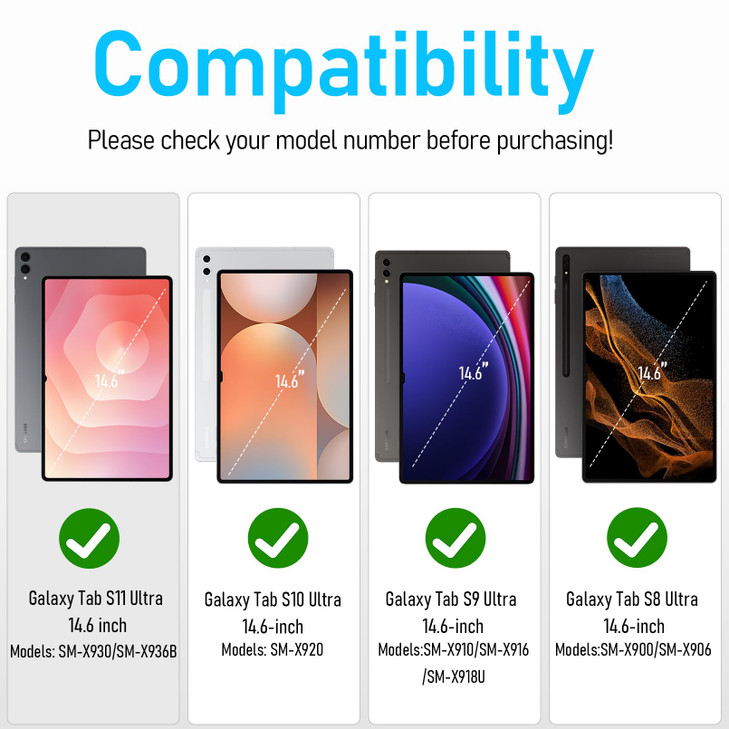 Case for Galaxy Tab S11 Ultra/S10 Ultra/S9 Ultra/S8 Ultra 14.6 INCH: TPU Protective Cover with Stand - Handle - Shoulder Strap - S Pen Holder- Black
