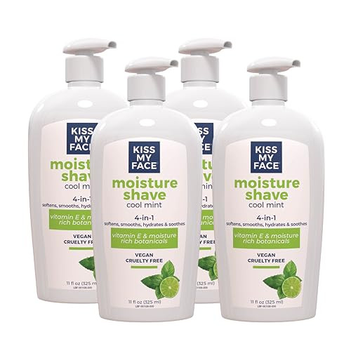 Kiss My Face Moisture Shave Cream, Cool Mint Shaving Cream For Men And Women, 11 Oz Pump Bottle, Cool Mint, 4 Pack