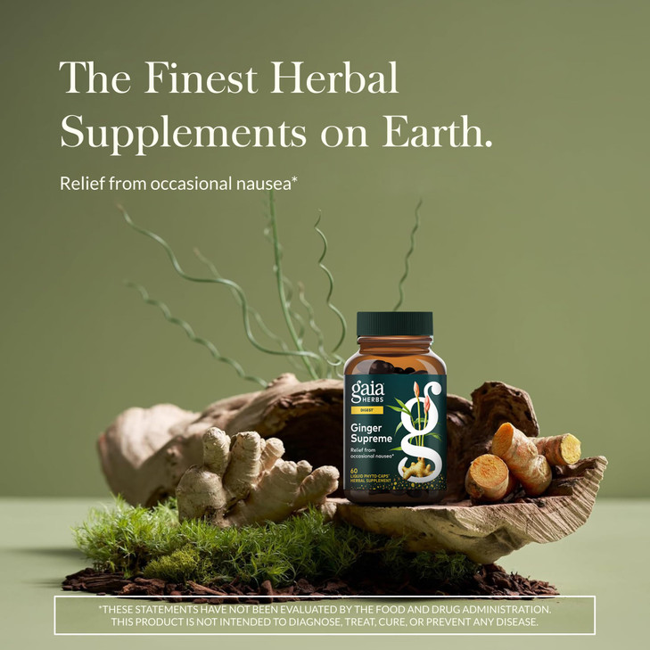 Gaia Herbs Ginger Supreme - Supports Healthy Digestion and Relieves Occasional Nausea - with Organic Ginger Root and Turmeric Root - 60 Vegan Liquid