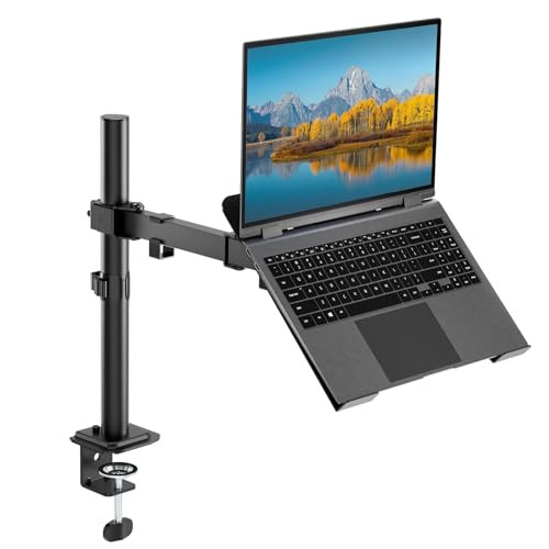 HIPPOFLEX Single Laptop Desk Mount with Adjustable Vented Tray, Fits up to 17 inch Laptops, Full Motion Laptop Stand Mount Holds up to 17.6 lbs, Full