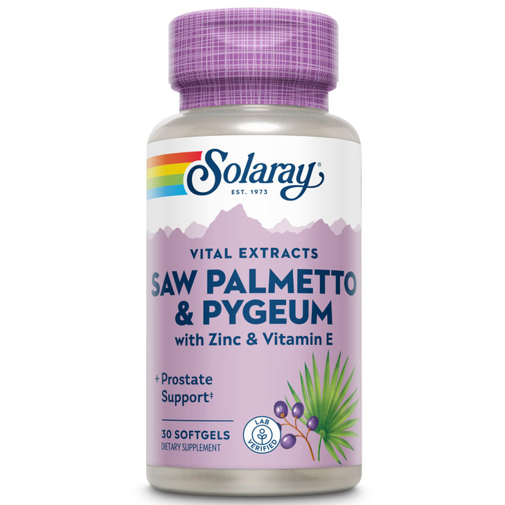 SOLARAY Saw Palmetto and Pygeum - Saw Palmetto for Men w/Pygeum Bark, Zinc, Vitamin E, Pumpkin Seed Oil - Prostate Supplements for Men w/Beta Sitoste