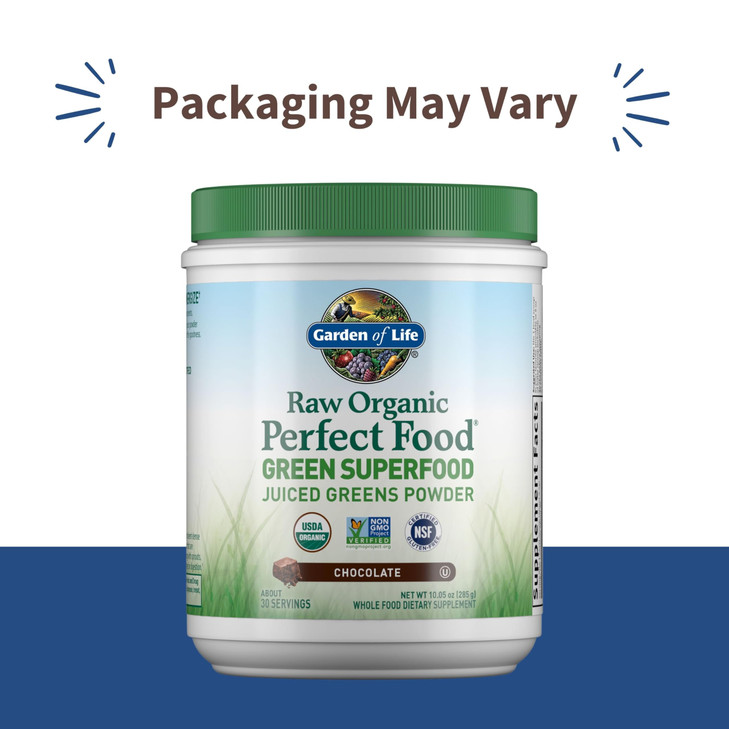 Garden of Life Raw Organic Perfect Food Green Superfood Juiced Greens Powder - Chocolate, 30 Servings - Non-GMO, Gluten Free, Vegan Whole Food Dietar