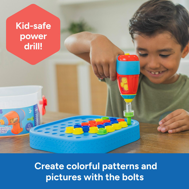 Educational Insights Design & Drill Bolt-It Bucket - Construction Toys & Toddler Tools, Kids Tool Set with Real Electric Drill Toy, Take Apart STEM S
