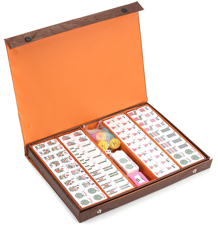 American Mahjong Game Set 166 White Engraved Tiles for Western Mah Jong, Mah jongg Play with Traveler Size Carrying Case, Dices, Chips, Manual,Win in