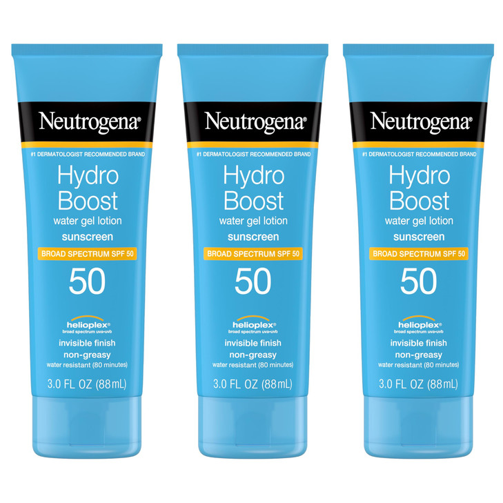 Neutrogena Hydro Boost Water Gel Moisturizing Sunscreen Lotion, Broad Spectrum Sunblock SPF 50, Water Resistant Travel Size Sunscreen For Sensitive S