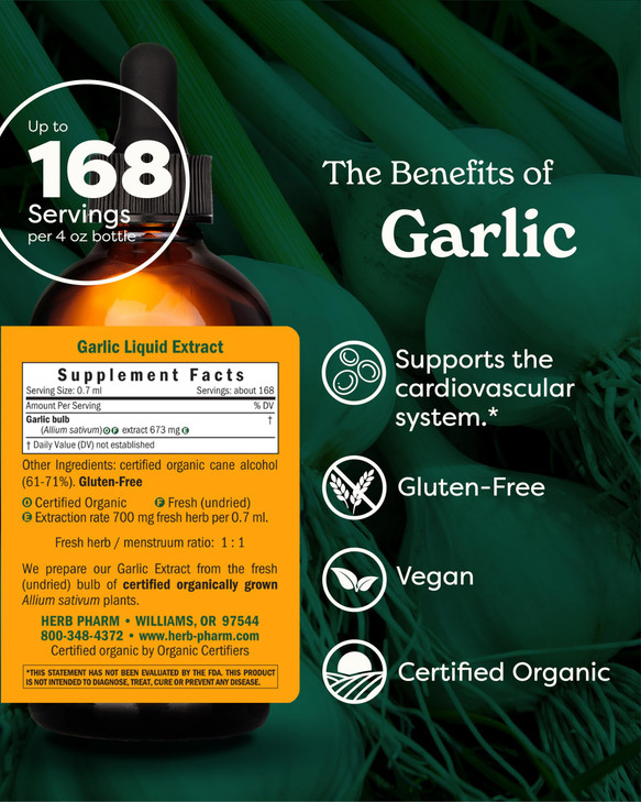 Herb Pharm Certified Organic Garlic Liquid Extract for Cardiovascular and Circulatory Support - 4 Ounce