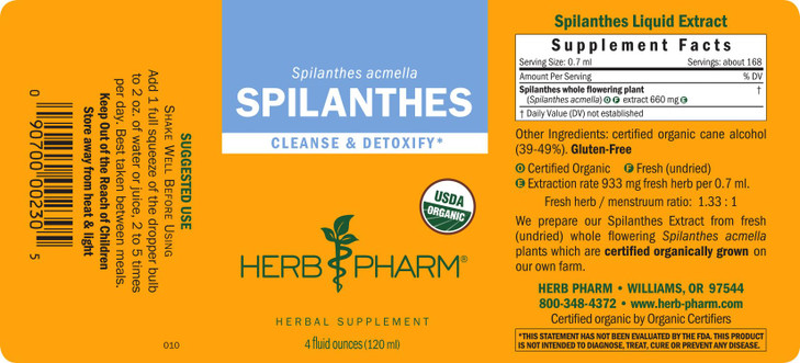 Herb Pharm Certified Organic Spilanthes Liquid Extract for Cleansing and Detoxification - 4 Ounce