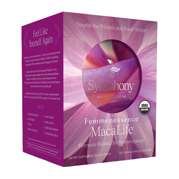Femmenessence® MacaLife®  Clinically Proven Perimenopausal Organic Vegan Supplement for Natural Hormone Balance, Symptom Relief, Heart & Mood Suppor