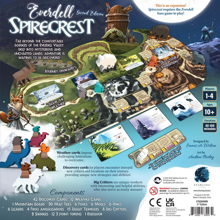 Everdell Spirecrest 2nd Edition Expansion  Strategy Board Game with Big Critters, Discovery Cards, Weather & Mounts  Ages 10+, 14 Players