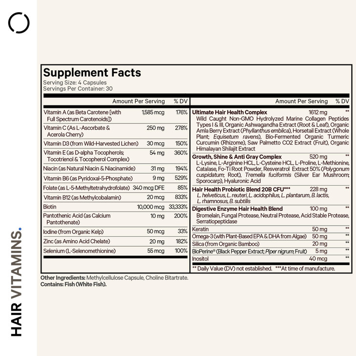 Codeage Hair Vitamins 10000 mcg Biotin, Keratin, Collagen, Vitamin A, B12, C, D3, E, Zinc, Turmeric, Probiotics, Enzymes, Inositol - Hair Care Suppor