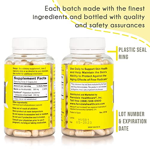 Heliocare Advanced Niacin B3 Supplement: Fernblock PLE Extract 240mg Per Serving - Supports Skin Cell Health W/Antioxidant Rich Vitamin B3 Niacin 500