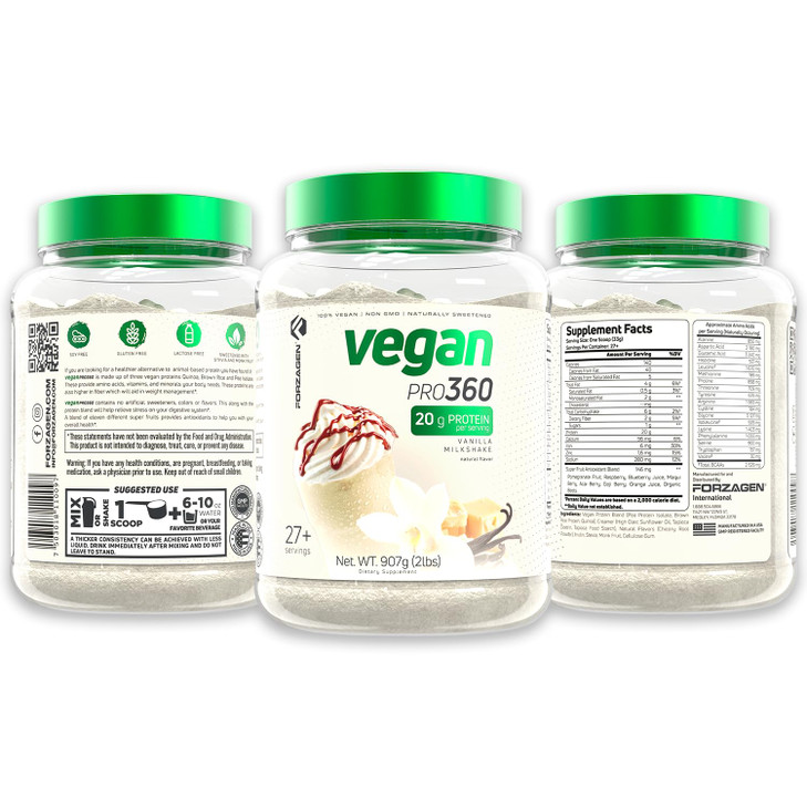 Forzagen Vegan Protein 360 2 Lbs 27 Servings, Plant Based Protein Extracted from Quinoa, Brown Rice and Pea Isolate Protein, Dairy, Soy and Gluten Fr