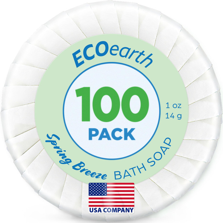 EcoEarth Hotel Soap Bars (Spring Breeze, 1 oz, 100 Pack), Travel Size Luxury Bulk Amenities Bar Soap, Small Individually Wrapped Round Soap, Mini Toi