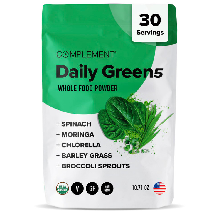 Complement Daily Greens Powder, Super Greens Powder Superfood- Wholefoods, Organic Chlorella Powder, Barley Grass Juice Powder, Broccoli Sprouts- Imm