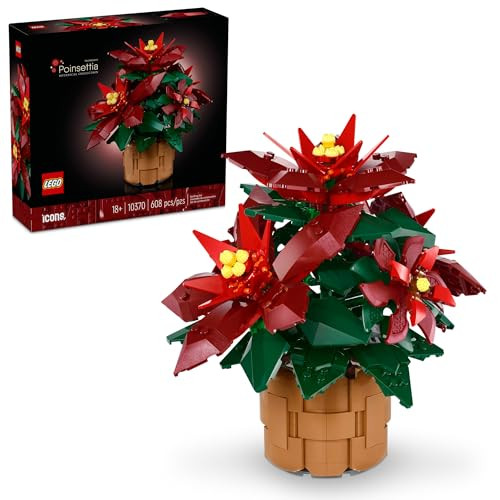 LEGO Icons Poinsettia Building Sets for Adults - Artificial Flowers for Decoration - Festive Holiday Flowers for Table Centerpiece - 10370