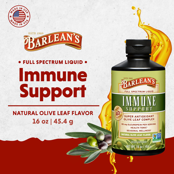 Barlean's Olive Leaf Complex Liquid Immune Support Supplement with 95mg Oleuropein Antioxidants for Seasonal Wellness, Heart Health, & Immune System