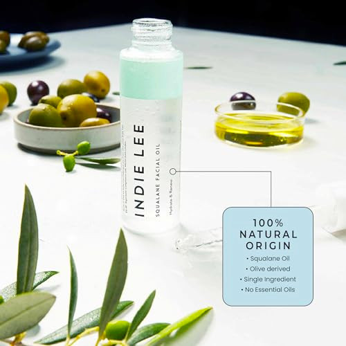 Indie Lee 100% Squalane Oil - Daily Face Oil & Hydrating Moisturizer for Dry Skin, Fine Lines and Wrinkles - Even Skin Tone, Brighten & Improve Textu