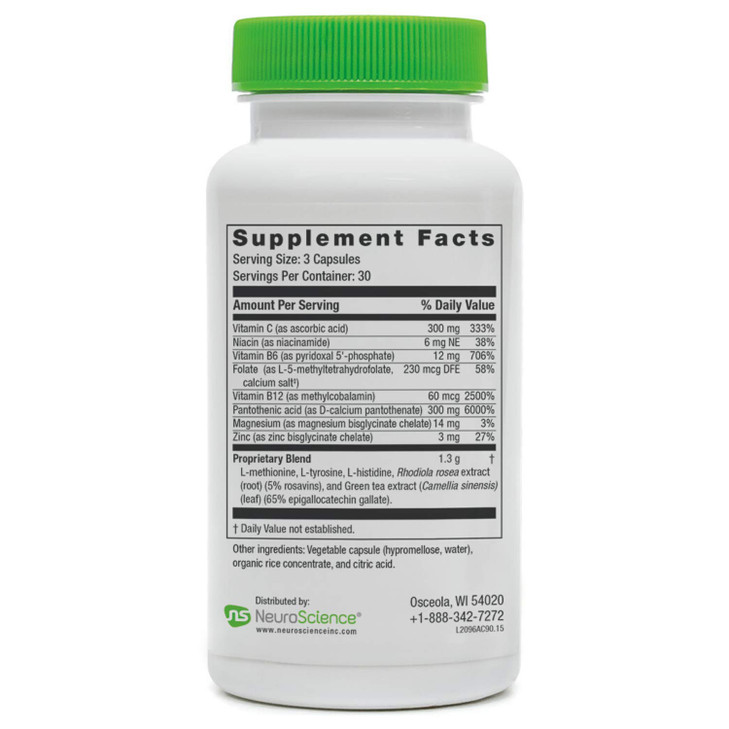 Neuroscience AdreCor - Adrenal Support Supplements with Rhodiola, L-Tyrosine, B Vitamins & Magnesium - Cortisol Detox for Women & Men for Stress Fati