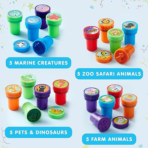 JOYIN 50 Pcs Assorted Stamps for Kids - Self-Ink Stamps with 50 Designs for Birthday Party Favor, Carnival Prizes, School Stampers, Goodie Bag, Valen