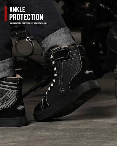 IRON JIA'S Motorcycle Shoes for Men, Anti-Slip Breathable Street Casual Motorcycle Riding Boots with Side Zipper, Ankle Support, Shift Pads 11 Black/