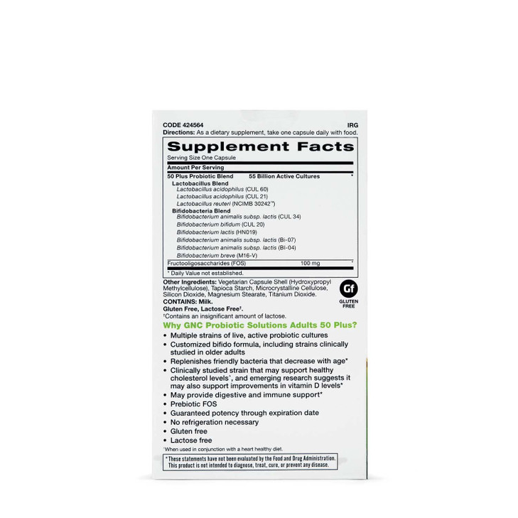 GNC Probiotic Solutions Adults, Customized Vegetarian Formula for Adults 50+, Supports Digestive and Immune Health, 30 Capsules