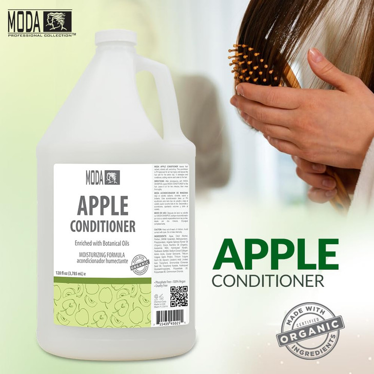 MODA - Moisturizing Conditioner for all Hair Types, Apple, 128 Oz, Professional - Strengthens, Moisturizes, Leaves Hair Soft and Shiny, Adds Volume,