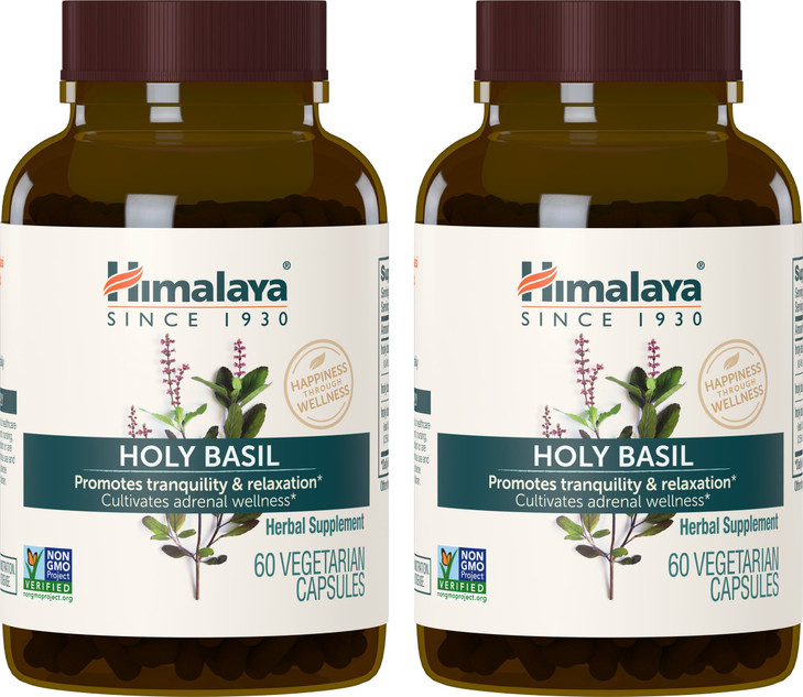 Himalaya Holy Basil, 60 Day Supply - Herbal Adrenal Support for Stress Relief, Relaxation, Energy Support and Occasional Sleeplessness - Vegan, Non-G