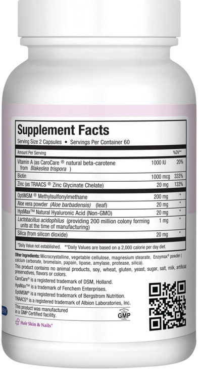 Hair Skin and Nails Vitamins for Women and Men with Hyaluronic Acid, Biotin, Vitamin A, Probiotics - Hair Vitamins for Hair Loss & Growth Supplement