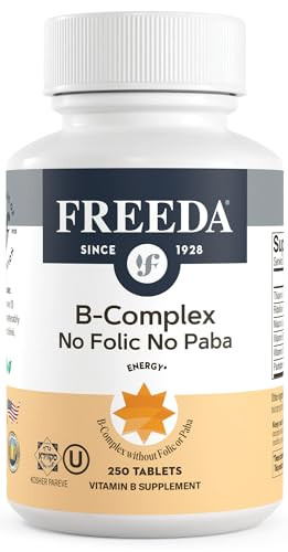 Freeda Vitamin B Complex No Folic No PABA - Super B Complex Kosher Vitamin Supplement with Vitamin B1 Vitamin B2 Vitamin B3 Vitamin B5 Vitamin B6 Vit