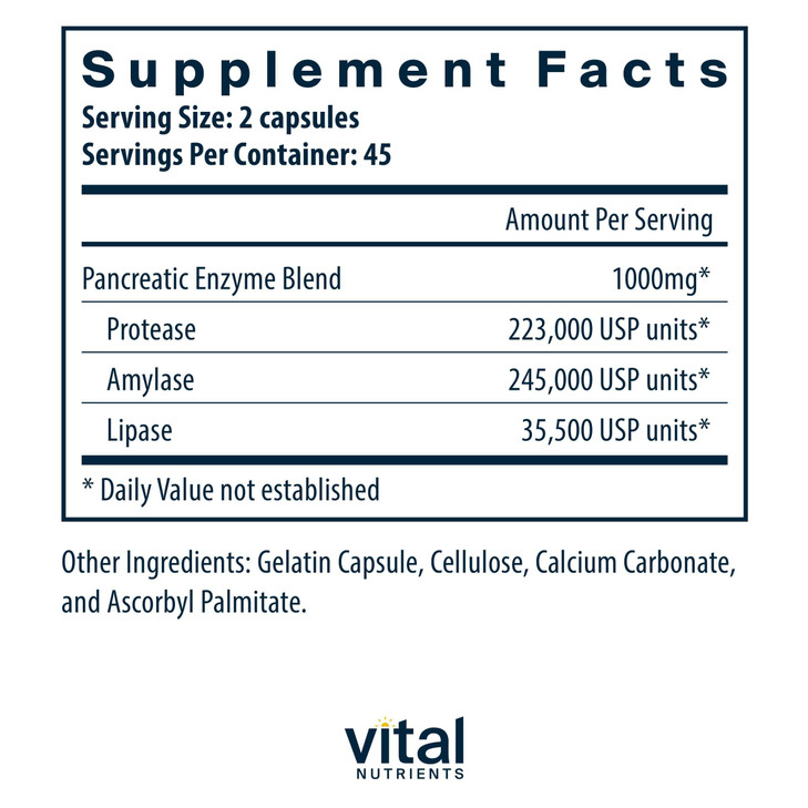 Vital Nutrients Pancreatic Enzymes 1000mg (Full Strength) - Pancreatin Digestion Supplement with Protease, Amylase & Lipase - Digestive Enzymes - Glu